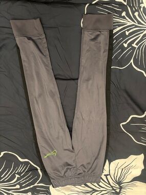 Nike Gray Leggings with Black Panels and Neon Green Swoosh